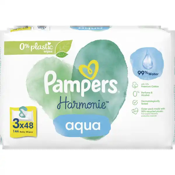 Voordeeldrogisterij Pampers Harmonie Water Babydoekjes - 3 x 48 stuks aanbieding