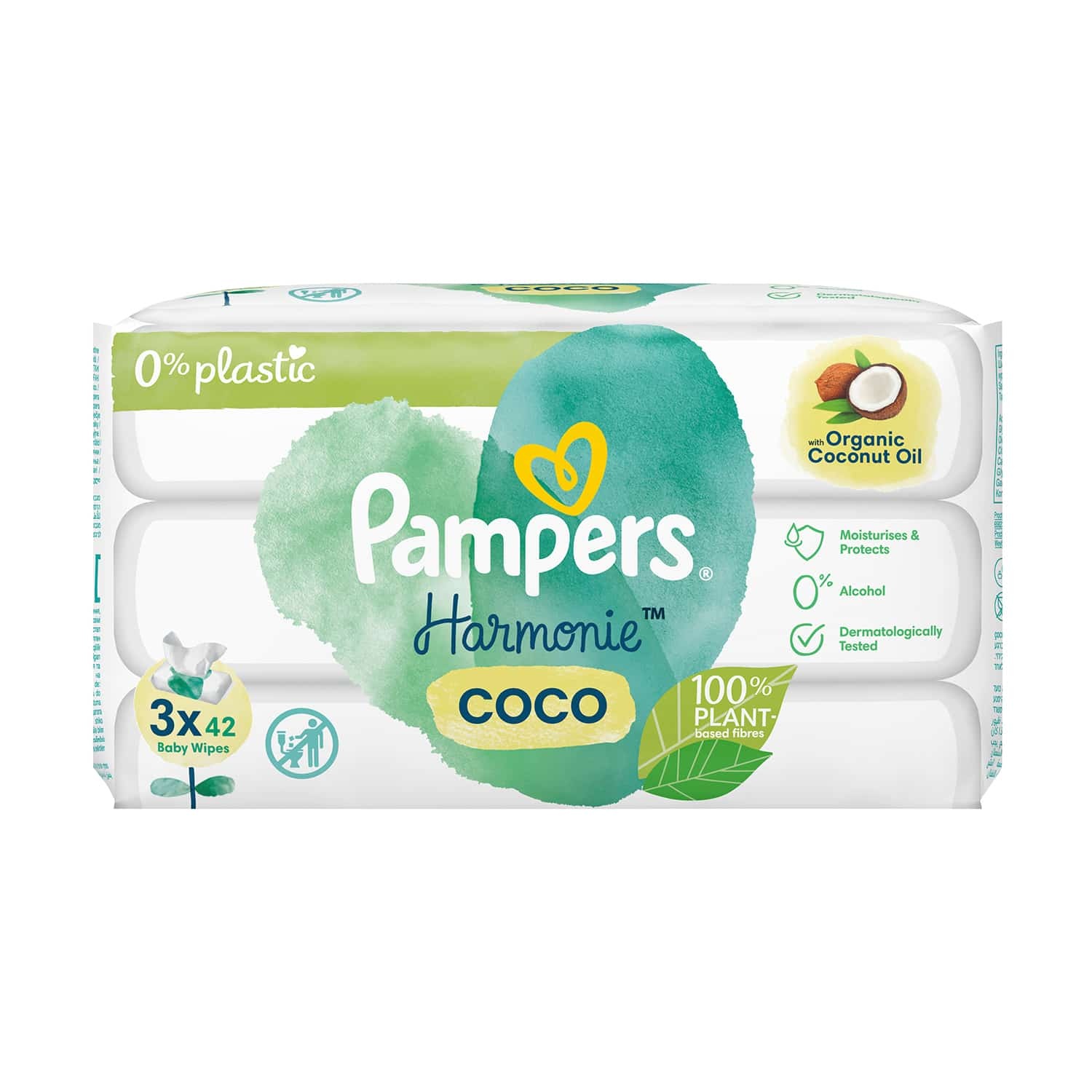 Voordeeldrogisterij Pampers Harmonie Kokosnoot 0% plastic babydoekjes - 126 stuks aanbieding