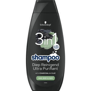 Voordeeldrogisterij Schwarzkopf Shampoo Men 3in1 Charcoal - 400ml aanbieding