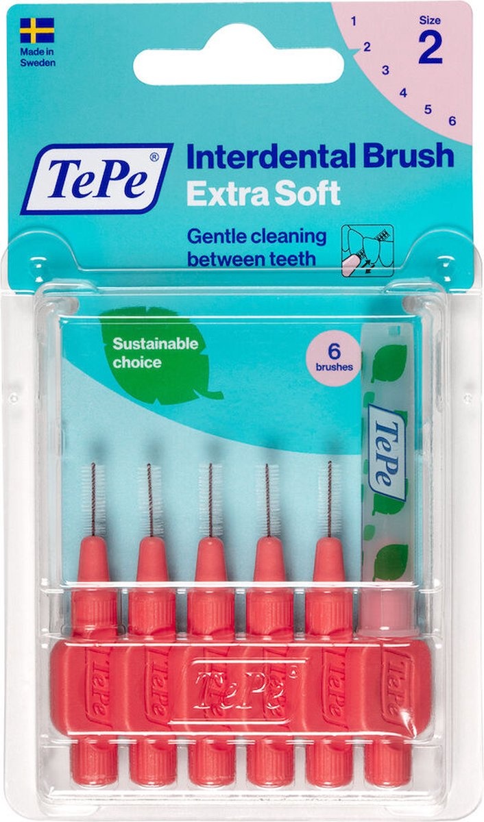 Voordeeldrogisterij TePe Interdentale Ragers Extra Soft Lichtrood ISO maat 2 – 0,5 mm (6 stuks) aanbieding