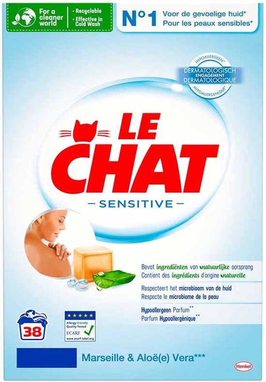Voordeeldrogisterij Le Chat Waspoeder Sensitive Marseille & Aloe Vera - 38 wasbeurten aanbieding