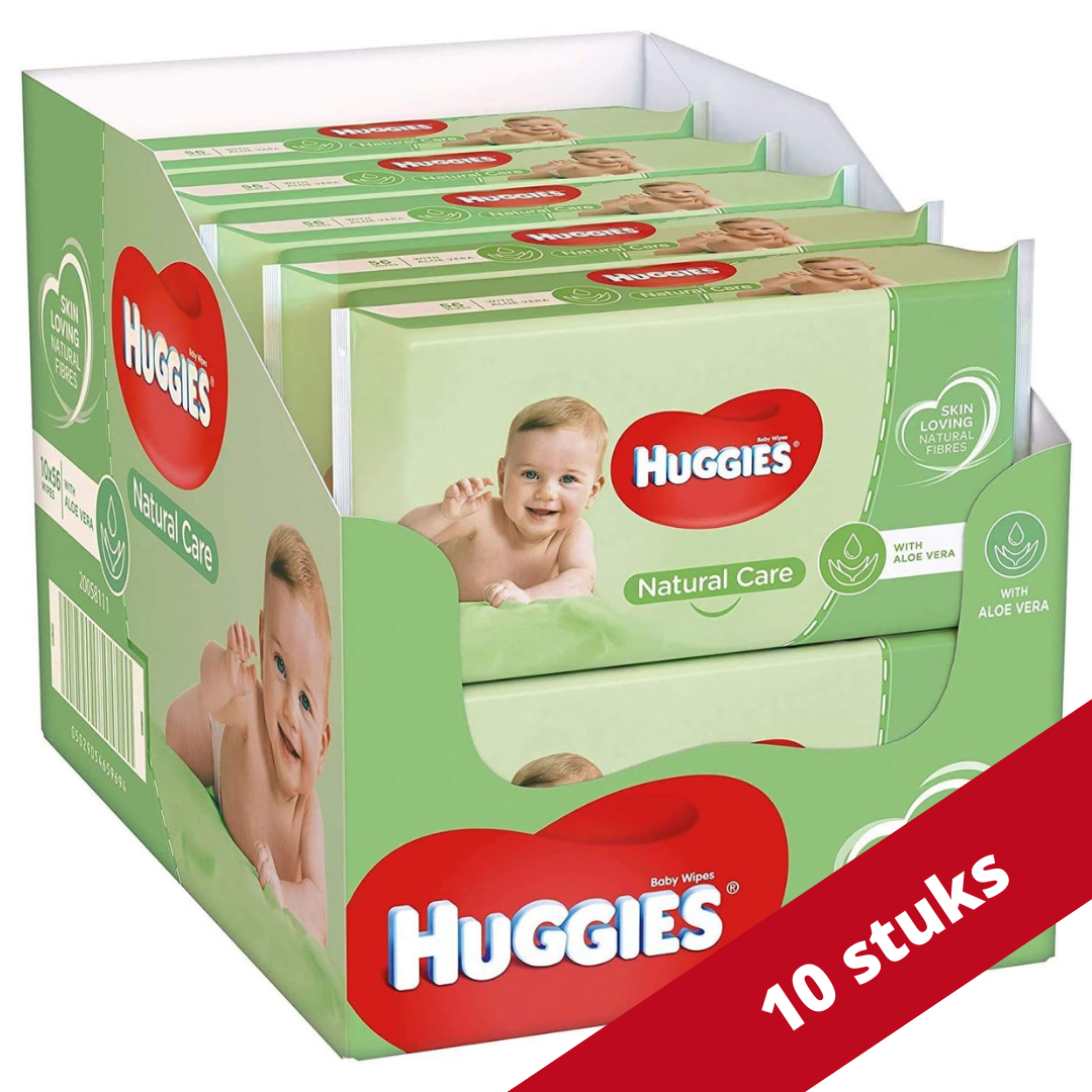 Voordeeldrogisterij Huggies Natural Care met Aloe Vera Billendoekjes Voordeelverpakking - 560 Doekjes (10x56) aanbieding