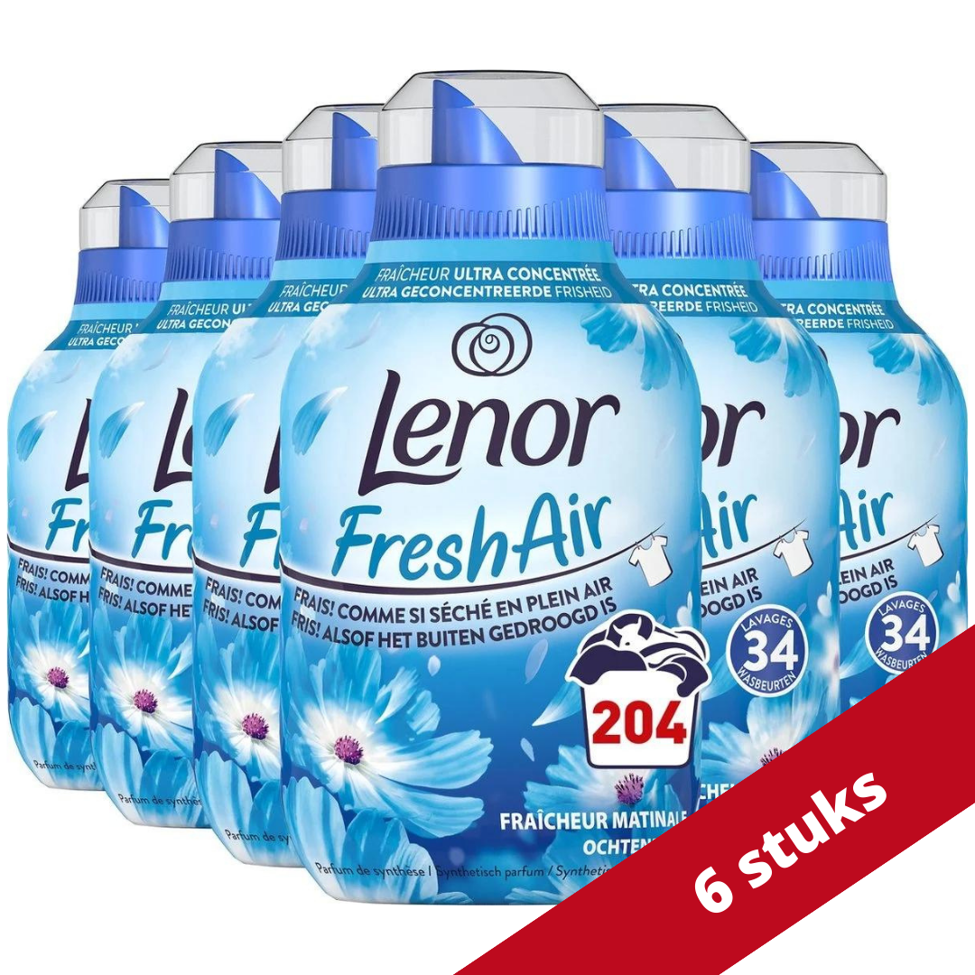 Voordeeldrogisterij Lenor Fresh Air Wasverzachter Ochtendfris Voordeelverpakking - 204 wasbeurten (6x34) aanbieding