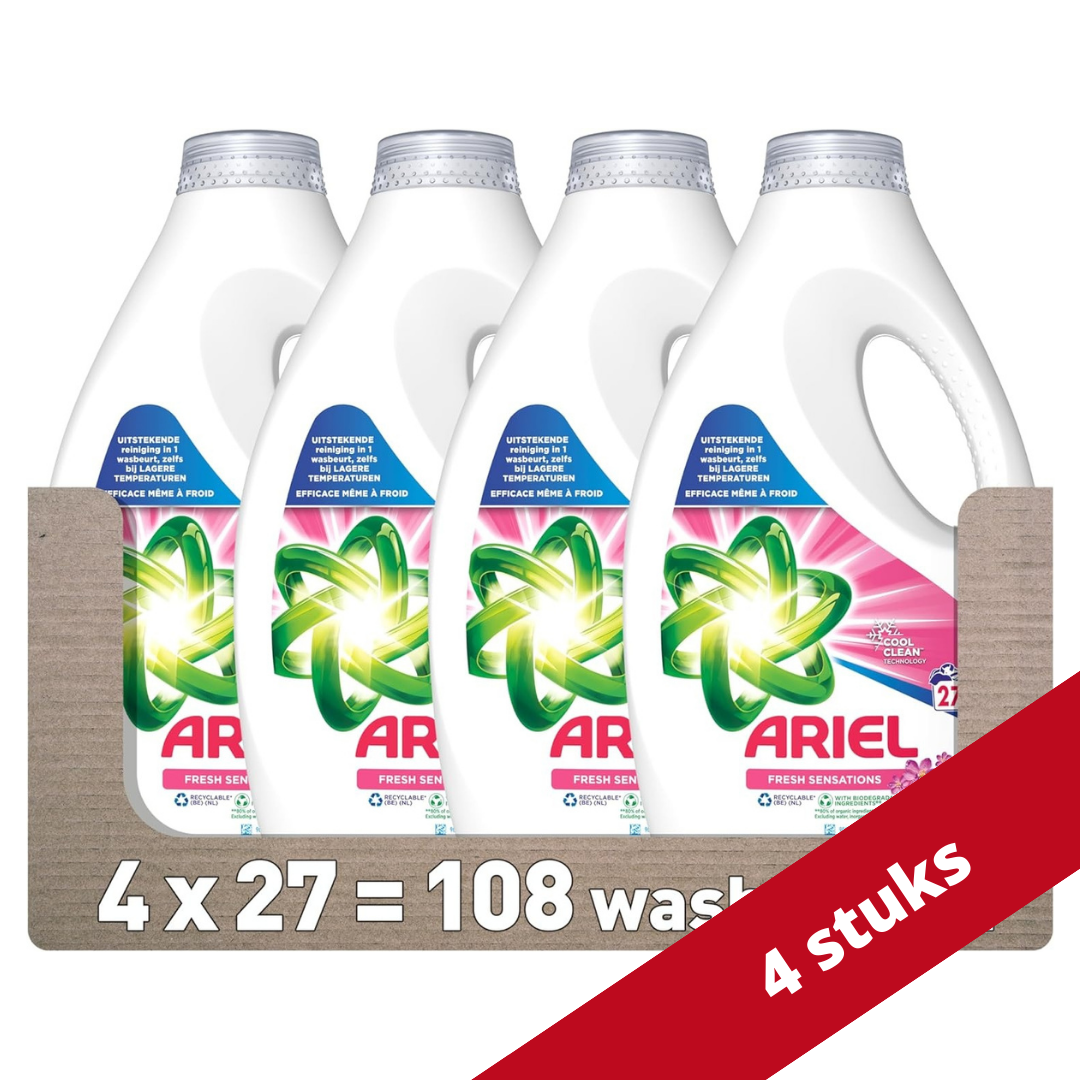 Voordeeldrogisterij Ariel Vloeibaar Wasmiddel Fresh Sensations Voordeelverpakking - 104 Wasbeurten (4x27) aanbieding