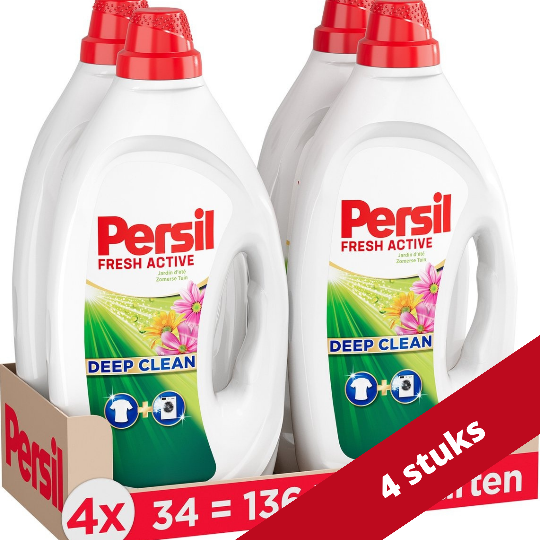 Voordeeldrogisterij Persil Vloeibaar Wasmiddel Fresh Active Zomerse Tuin Voordeelverpakking - 136 wasbeurten (4x34) aanbieding