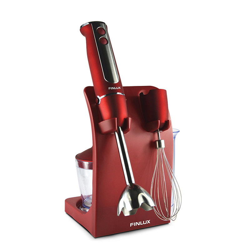 Staafmixer Retro rood - Met standaard - Multifunctioneel - Met hakmolen, maatbeker en garde