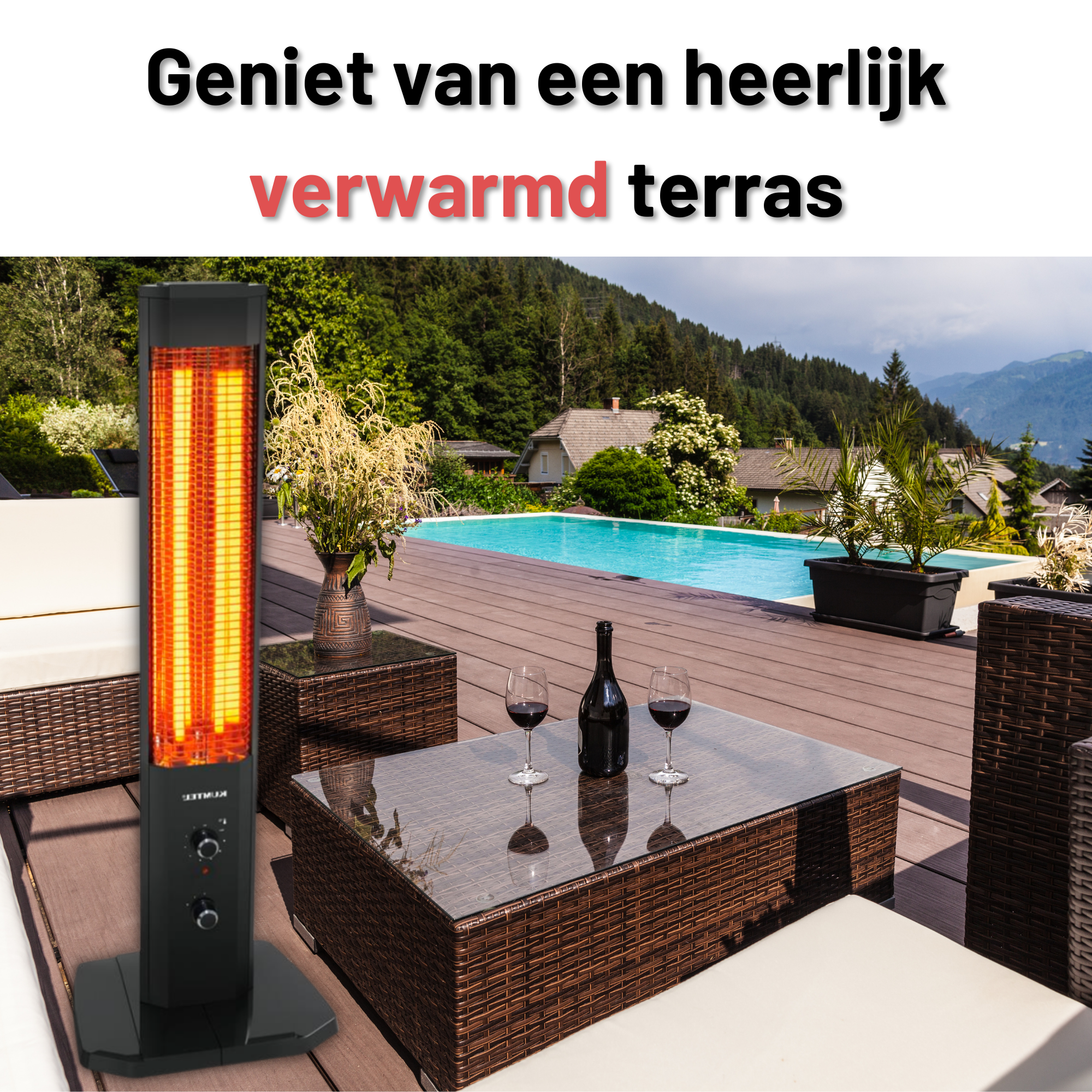 Crown Professional 1150 & 2300 Watt Terras Heater 2 in 1 - Verticaal - Omvalbeveiliging - Met indicatielamp - Met thermostaat - Buitengebruik mogelijk - 2 jaar garantie
