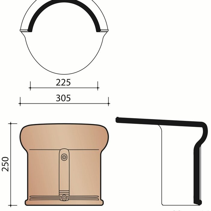 Halfronde begin-/eindvorst Vario Zwart satinet