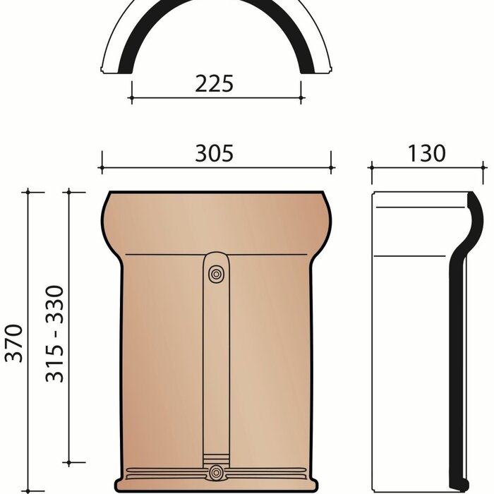 Halfronde vorst Vario (225mm) Zwart satinet