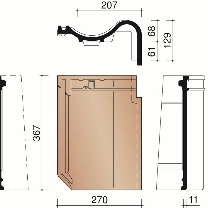 OVH rechter gevelpan zwart satinet