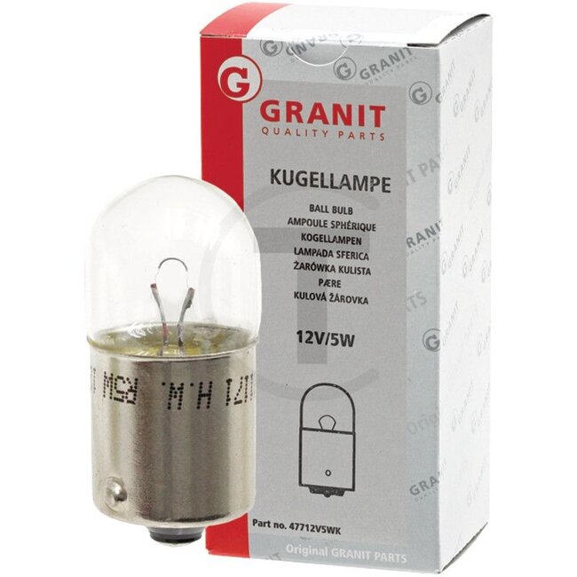 GRANIT Kogellamp R5W 12 volt / 5W - 10 stuks - 47712V5WK, 11171GRNCP | Spanning: 12 V | Vermogen: 5 Watt | Sokkel: BA15s