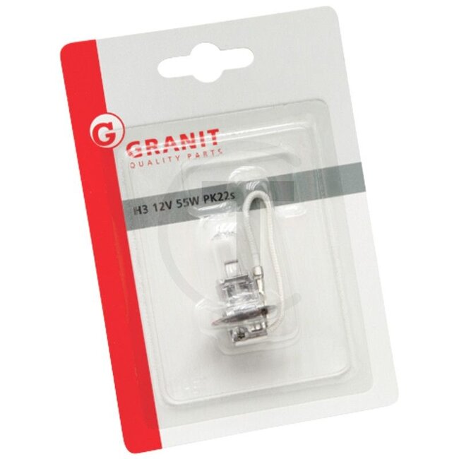 GRANIT Halogeenlamp H3 12 volt / 55W, blister - 47712V55WH3BL, 41321GRNB1 | Spanning: 12 V | Vermogen: 55 Watt | Sokkel: PK22s | Extra informatie: Blister