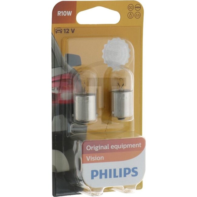 Philips Kogellamp R10W 12 volt / 10W - 2 stuks - 44712814B2, 12814B2 | Spanning: 12 V | Vermogen: 10 Watt | Sokkel: BA15s