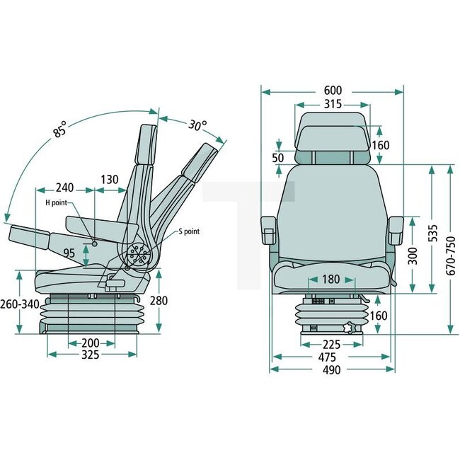 GRANIT Zitting / stoel stof zwart met opklapbare armleuningen - 24000087, STARPLUSTV1FABRIC | Technische gegevens: • Lengteverstelling: 250 mm | • Veerweg: 100 mm