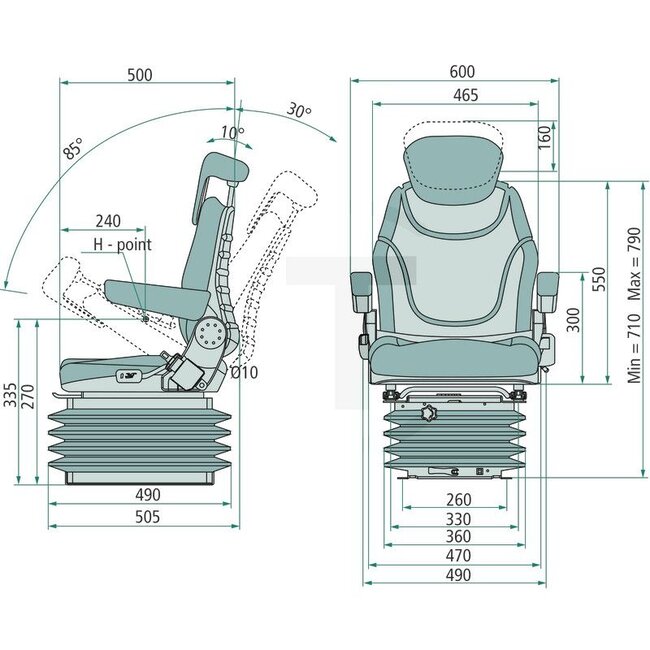 GRANIT Zitting / stoel bekleding van stof grijs - 240920011, STPLUSTV4-LX | Technische gegevens: • Vering met hydraulische schokdemper