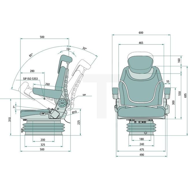 GRANIT Seat fabric cover with back extension grey - STPLUSTV1-LX260/GREY
