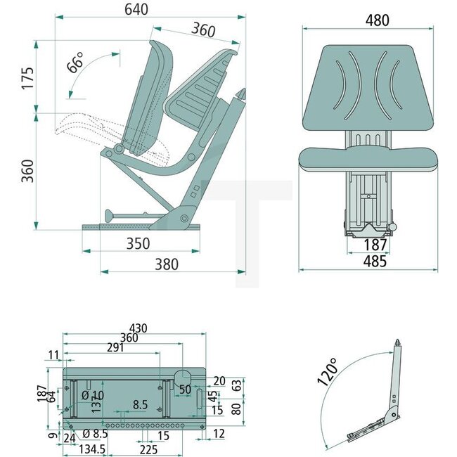 GRANIT Sitz PVC klappbar für schrägen Aufbau - ST13DS