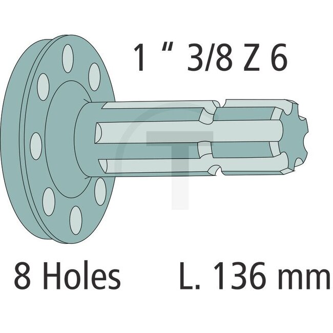GRANIT Zapfwellenendstück 136 mm, 1 3/8 Zoll 6 Nuten, 8 Bohrungen | 133000270156