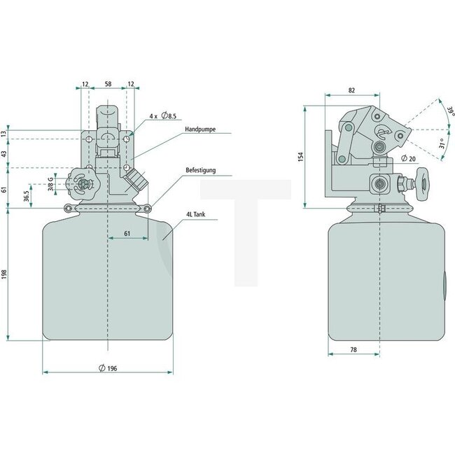 Chapel Handpomp PE 20S + RP4R Ø 20 mm, 25 cm³, max. 150 bar | PE20S1, RP4P