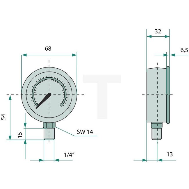 WIKA Pressure gauge 0 - 16 bar, Ø 63 mm, G 1/4" | 1910000382