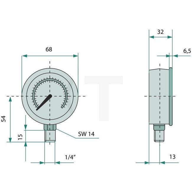 WIKA Manometer 0 - 25 bar, Ø 63 mm, G 1/4" | 1910000383