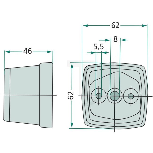 GRANIT Begrenzungsleuchte Vierkant 62 x 62 x 46 mm, Lampe 12V5WS / C5W | 2PG003057-061