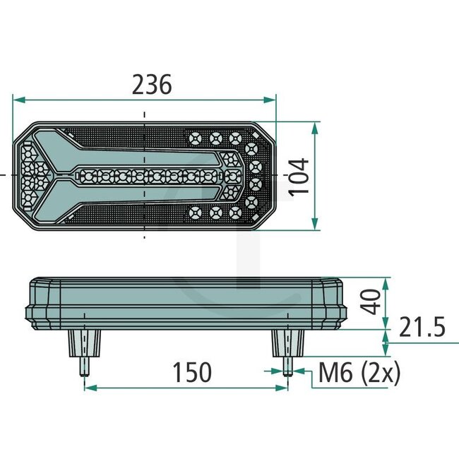 GRANIT LED rear light 236 x 104 x 71 mm, statisch indicator function | 1123DDL/P