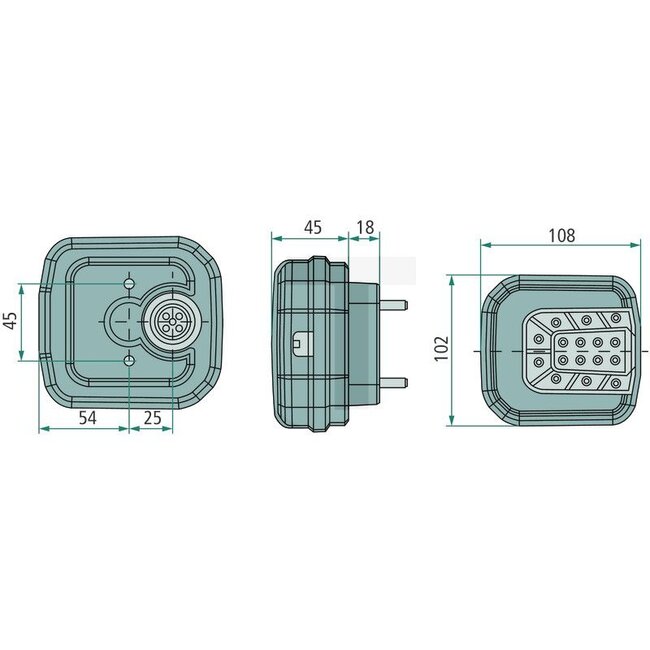GRANIT LED rear light Left/right - Dimensions W x H x D: 108 x 102 x 63 mm