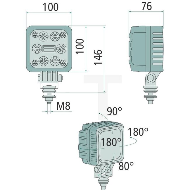 GRANIT Arbeitsscheinwerfer LED Breitstrahler 24 W, 1200 lm, 101 x 76 mm, 12 / 24 V | LED1F.47400.63