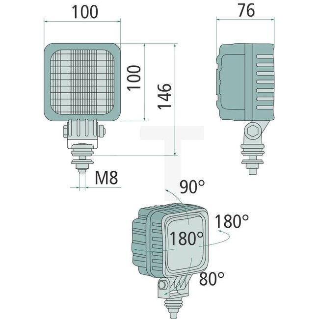 GRANIT LED work lights flood beam, 12 / 24 V, 101 x 76 mm, M8 | LED3.47700.63