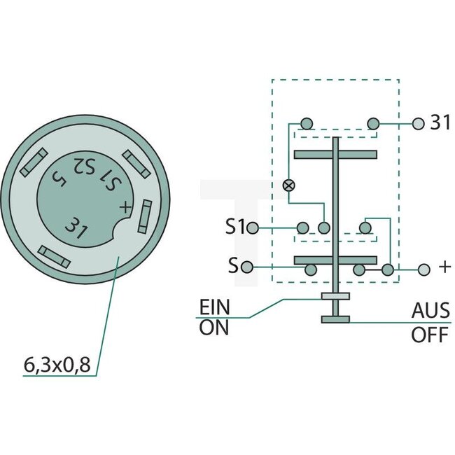 GRANIT Druckknopfschalter Arbeitsscheinwerfer 12 / 24 V, Knopf gelb, 4 Flachstecker | 01177876, 1177876, 11130170AX