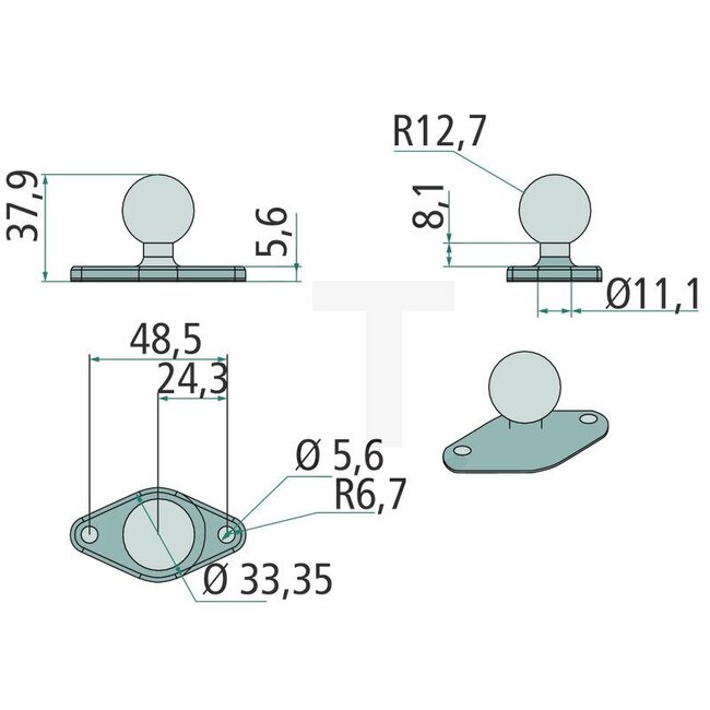 RAM MOUNTS Base plate Diamond B-ball Ø 25,4 mm, 61,7 x 33,3 mm, aluminum | 7729703021, RAM-B-238U