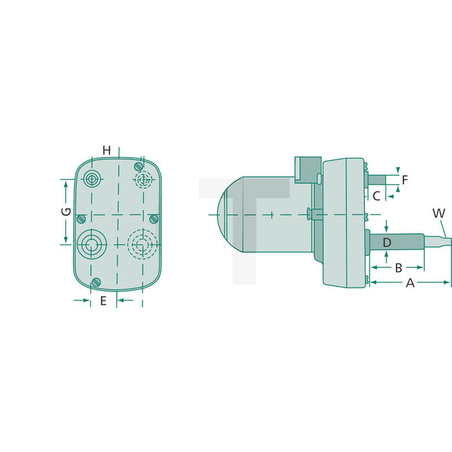 GRANIT Ruitenwissermotor met schakelaar 12V - 135° - 65402030, 3232764R1 | Hoek: 135 ° | Volt: 12 | A: 53 mm | B: 34 mm | C: 28 mm | D: M12 x 1 mm | E: 6 mm
