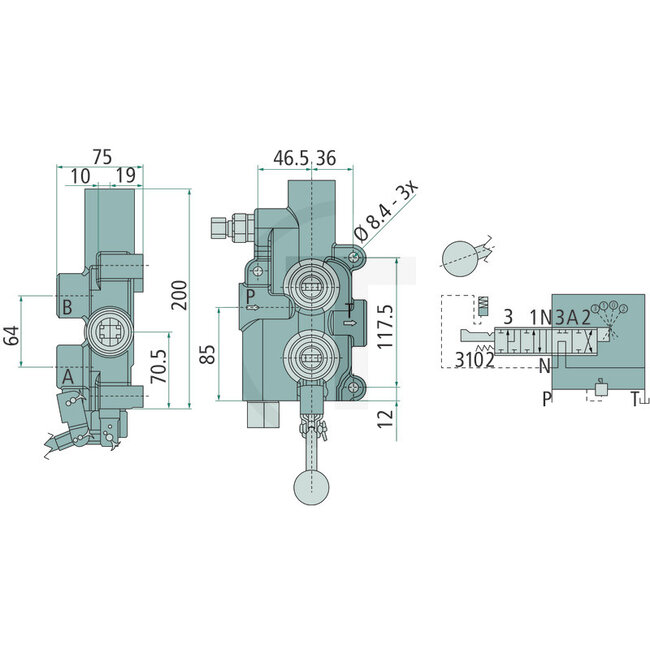 GRANIT Steering valve houtkloofmachine P81 A3 G, 80 l/min, 250 bar | P81-A3-G