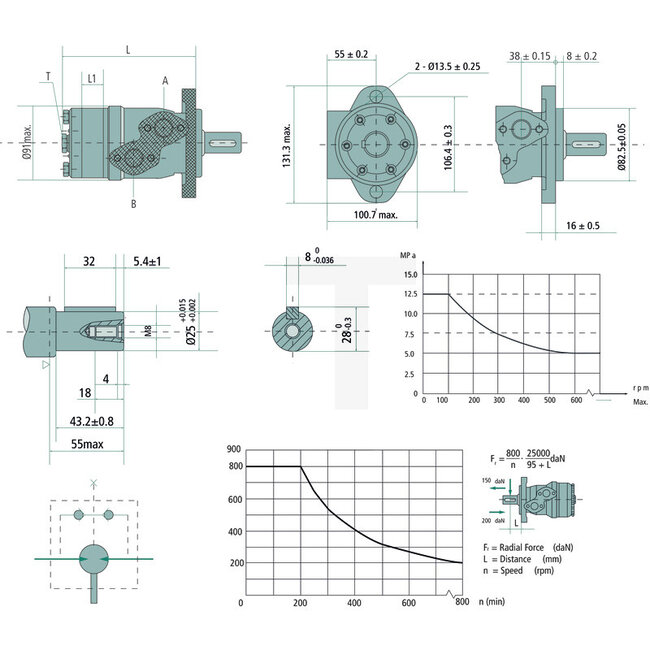 GRANIT Hydrauliekmotor BMP 200 cc, as Ø 25 mm, 10,0 kW, 360 Nm, G 1/2" | 87000836