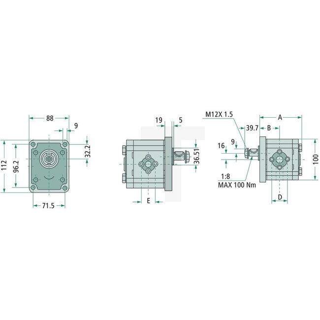 GRANIT Gr-2 Pumpe 8 cc rechts, EU-Flansch, Konus 1:8, 270 bar | 0510425011, 0510425043