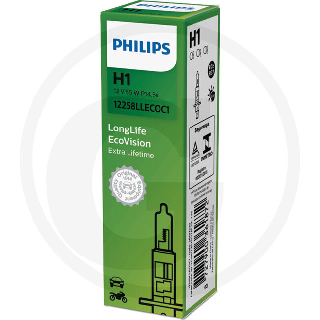 Philips Halogenlampe H1 - Spannung: 12 V, Leistung: 55 Watt, Sockel: P14,5s - 12258LLECOC1