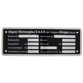 GRANIT Typenschild Allgaier Porsche Diesel
