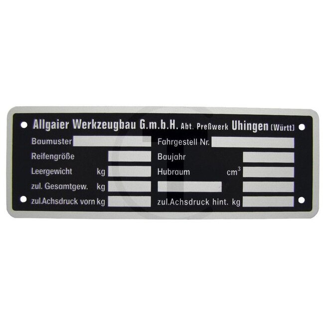 GRANIT Type plate Allgaier Porsche Diesel