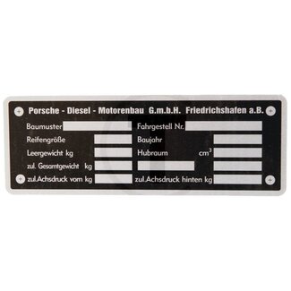 GRANIT Typeplaatje Porsche Diesel Porsche Diesel