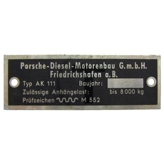 GRANIT Typenschild Anhängerkupplung Porsche Diesel
