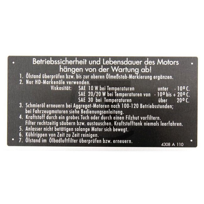 GRANIT Type plate air guide plate operational safety 104 x 52 mm Deutz D25-D50, 05-series