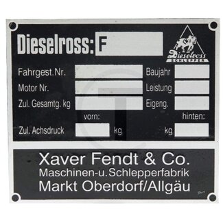 GRANIT Typenschild Dieselroß Fendt F12 - F40