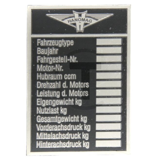GRANIT Typeplaatje Hanomag tot ca. 1940 Hanomag - 1550302146000