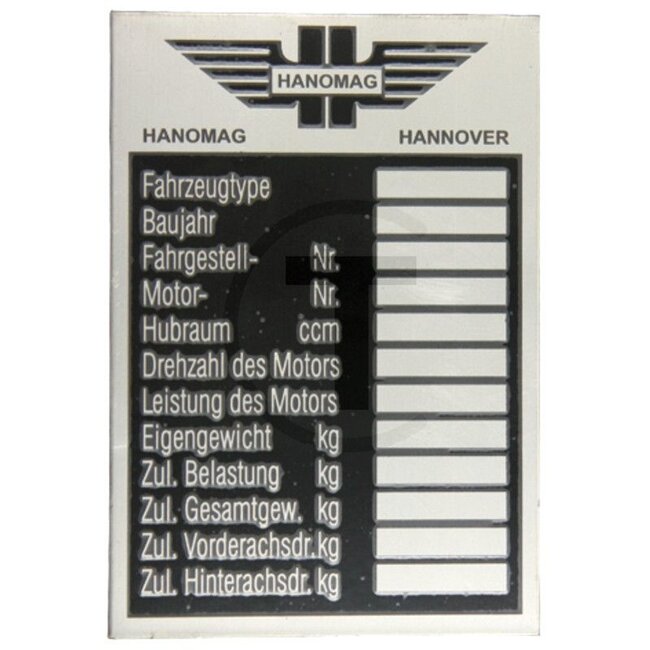 GRANIT Type plate up to approx. 1943 Hanomag