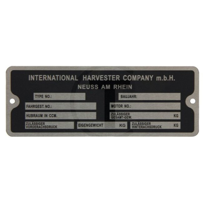 GRANIT Typenschild McCORMICK, IHC, International, Case IH D 212 - D 440