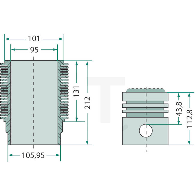 Zuiger en cilinderset D325 motor - 14418022