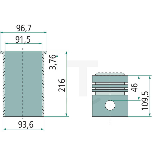Piston set engine AD 3.152 Renault Super 7D