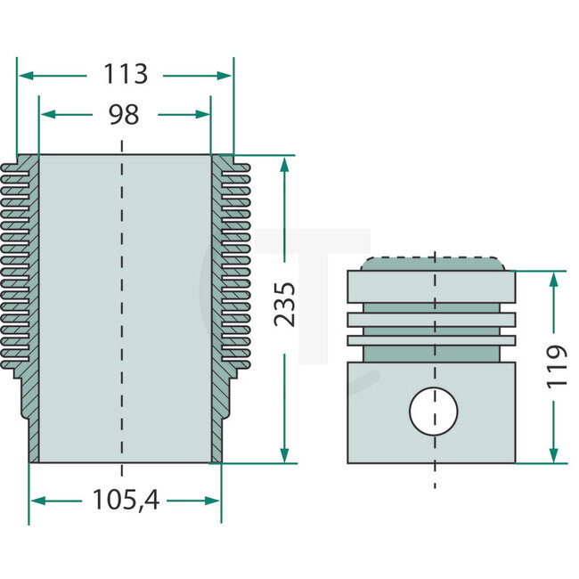 GRANIT Piston set piston Ø 98 mm, pin Ø 35 mm Porsche Diesel