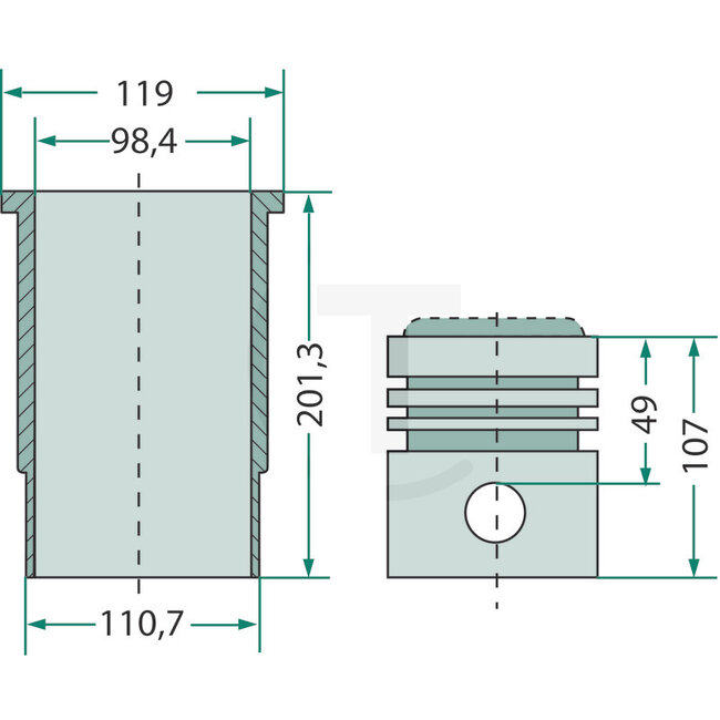 GRANIT Kolbensatz kpl 3 Ringe, Ø 98,425 mm, Bolzen Ø 36 x 82 mm | 3139586R95